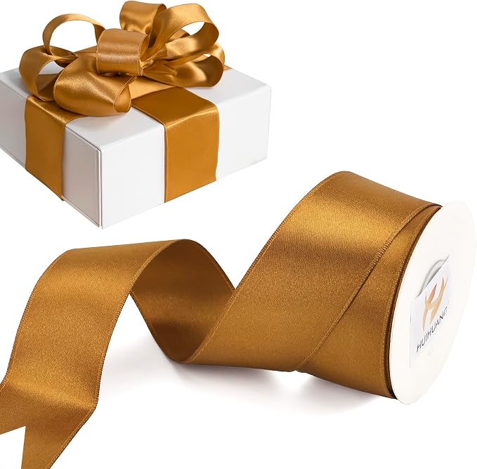 HUIHUANG Copper Satin Wired Ribbon 1-1/2 inch Copper Colored Wire Christmas by HUIHUANG