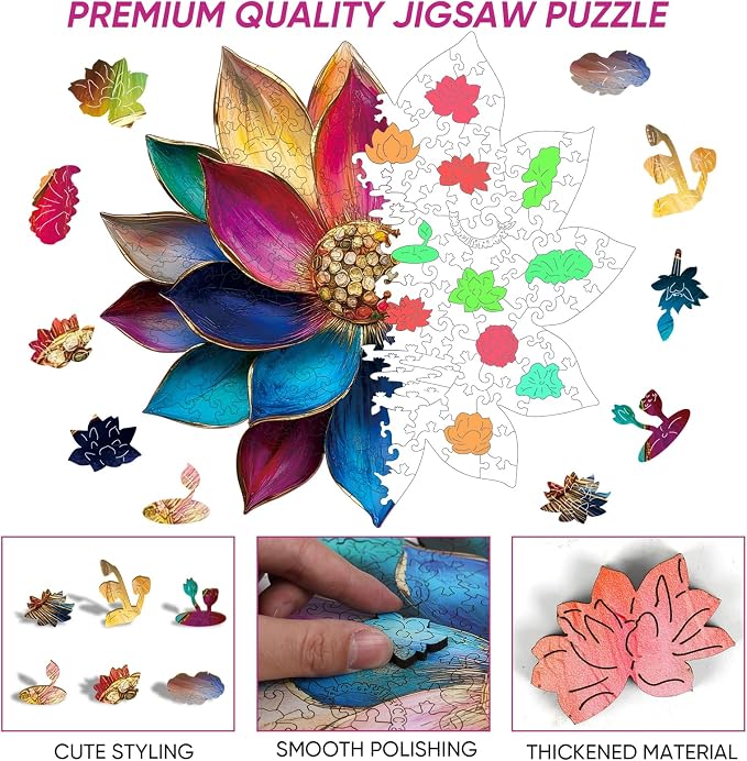Bodhipnjoy Wooden Puzzles for Adults, 500 Pieces Stainless Glass Lotus Flower - Image 3
