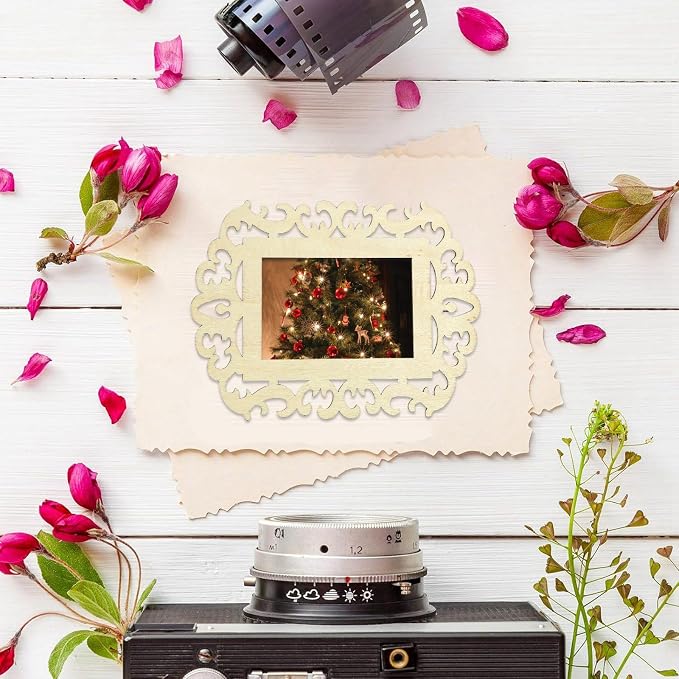 12 pcs Rectangle Theme Unfinished Wooden Photo Frames Floral Laser Cut Wood - Image 7