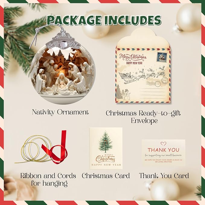 Nativity Ornaments 2025 -Christmas Ornaments 2025, Faux Stained Glass Effect - Image 6