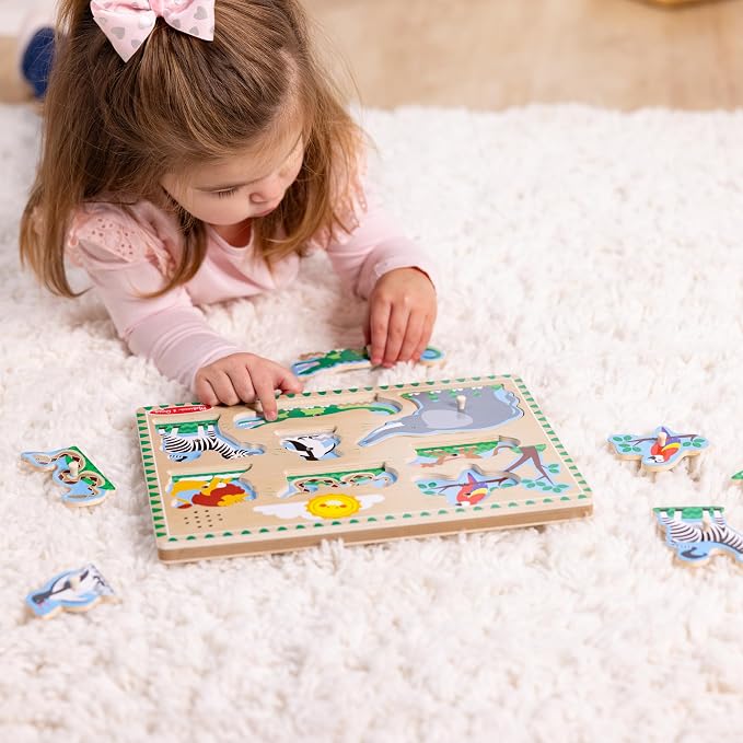 Melissa & Doug Zoo Animals Sound Puzzle – 8-Piece Wooden Peg Puzzle - Image 7