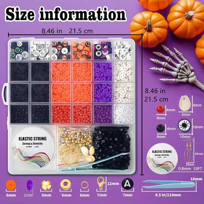 YMSDZHL 3300+PCS Clay Beads Bracelet Making Kit, Halloween DIY Flat Preppy Beads - Image 2