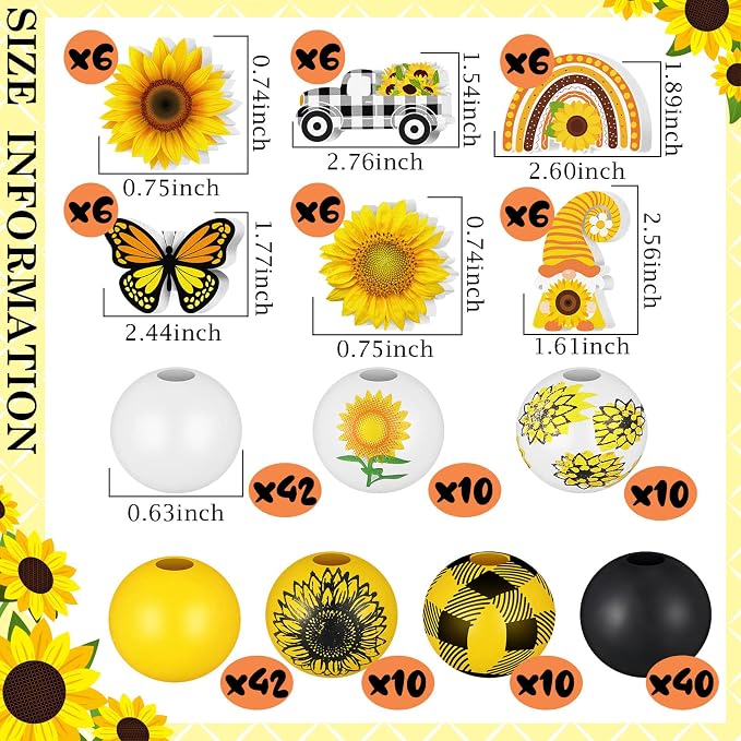 Bencailor 200 Pcs Sunflower Wooden Beads Wooden Colorful Round Loose White - Image 2