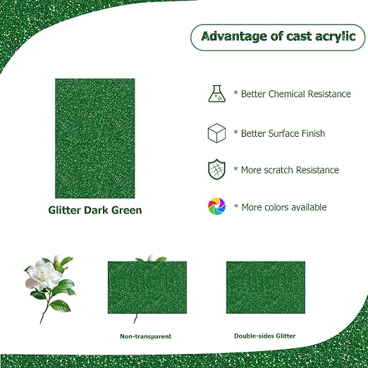 2 Pack 8'' x 12'' Glitter Dark Green Acrylic Sheet, 3mm Thick Acrylic - Image 5