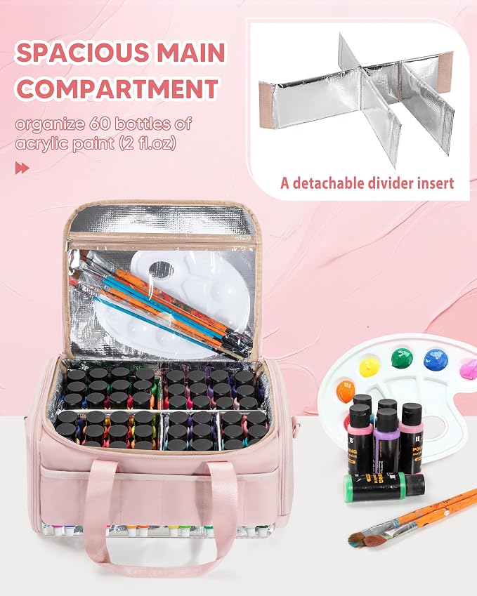 Marscamd Acrylic Paint Organizer Holds 60 Bottles, Acrylic Paint Storage Bag - Image 2