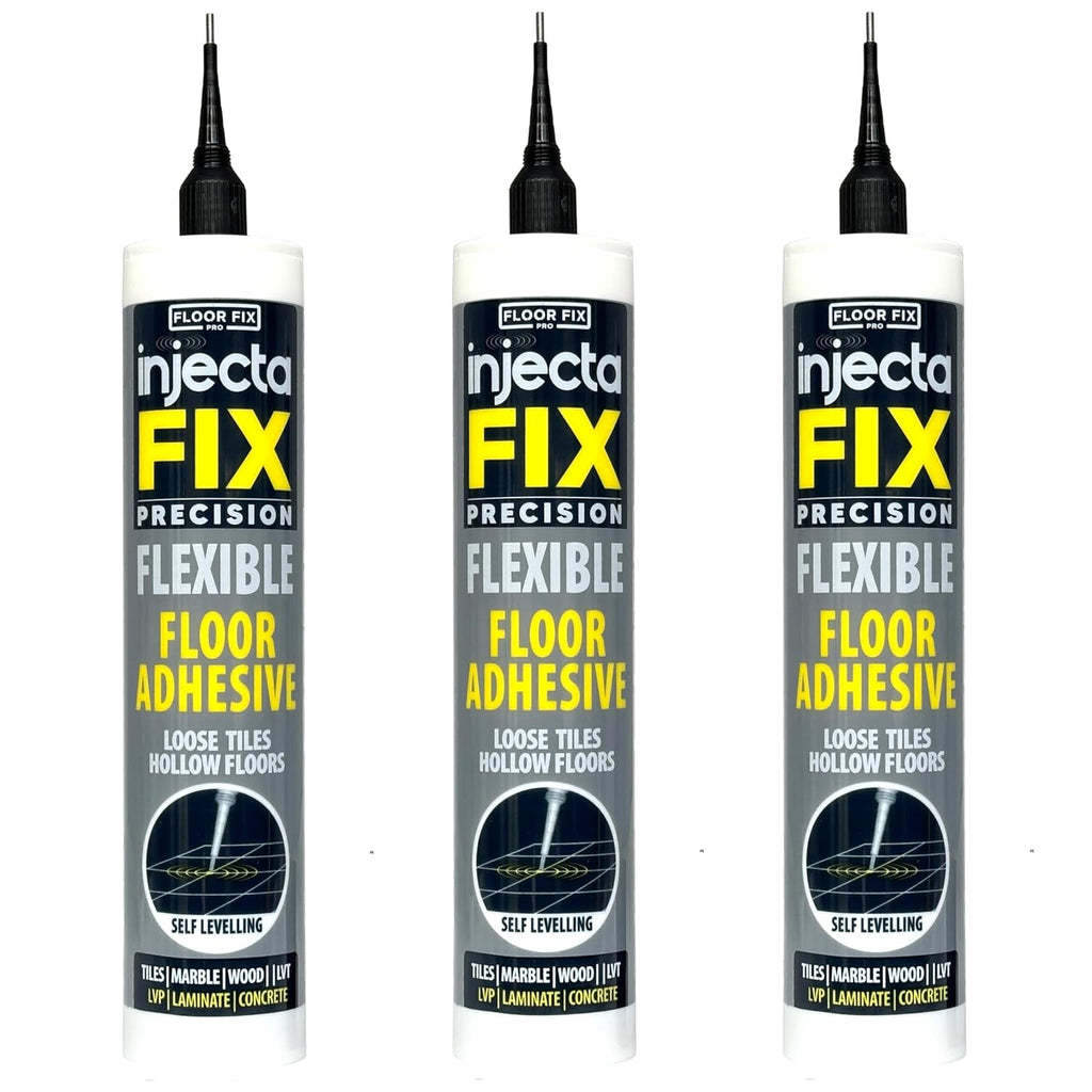Precision 300ml from Floor-Fix Pro - Fix Loose Tiles - for Loose & Hollow Tiles, Wood, LVT & Laminate - Includes 1.9mm Syringe Tip - Adjustable to 6mm + Anti-Clog Performance (Pack of 3)