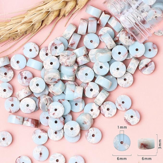 Natural Stone Heishi Beads for Necklace Making, 4 mm x 6 mm Small Flat Round - Image 6
