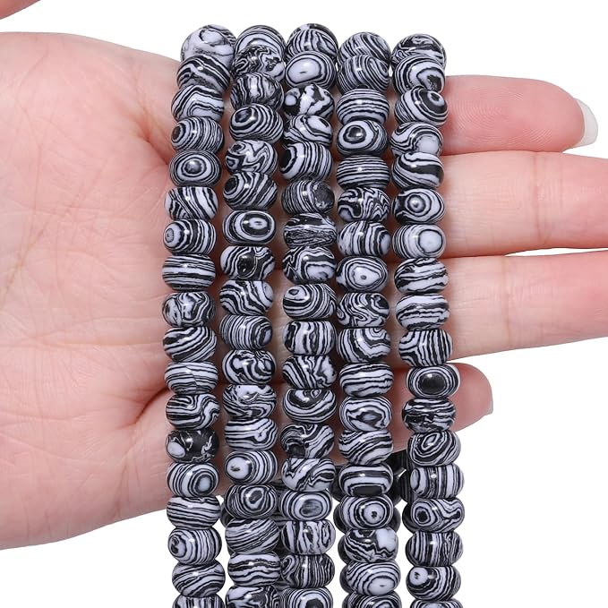 Songxi 5x8mm Natural Black and White Peacock Stone Rondelle Beads, Gemstone by SongXi