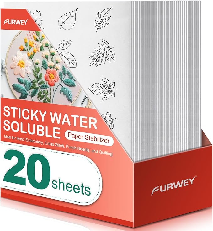 FURWEY 20PCS 8.5"x11" Wash Away Embroidery Stabilizer – Self Adhesive & by FURWEY