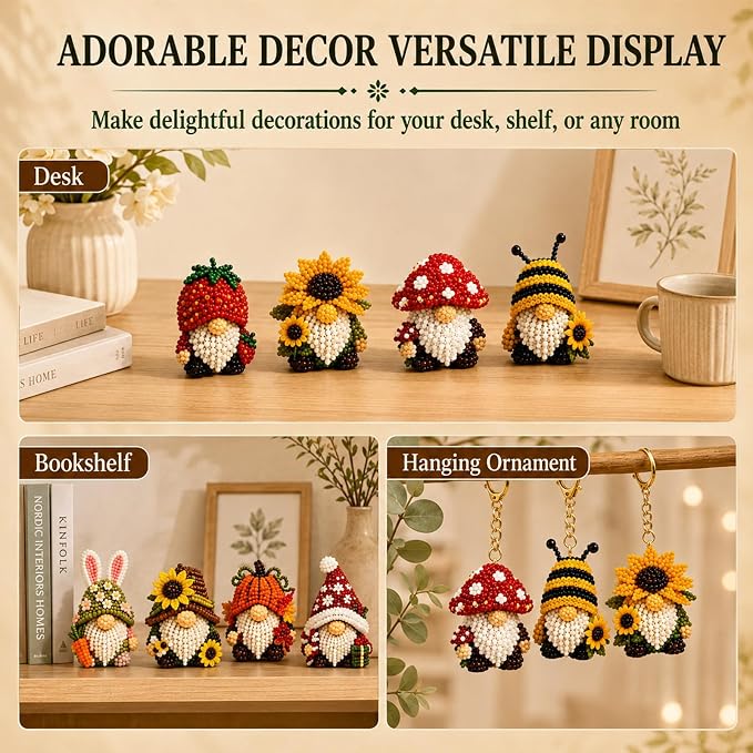 3D Beaded Gnome DIY Kit, Mini Beaded Gnome Craft Kit, Funny Handmade Gnome DIY - Image 6