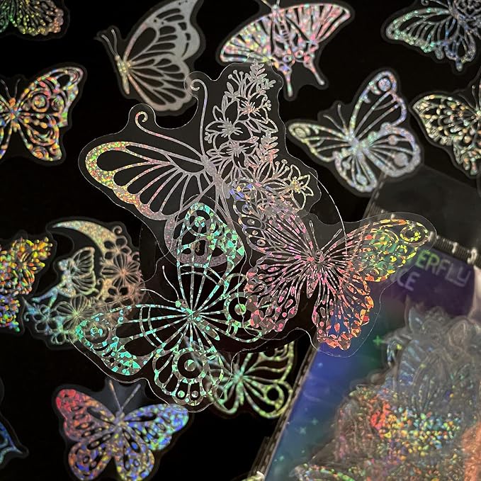 Yoksas 100Pcs Holographic Glitter Butterfly Stickers - Image 2