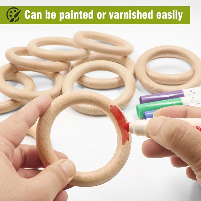 FoDau770 10pcs Natural Beech Wooden Rings, Unfinished Solid Wood Rings Heavy - Image 6