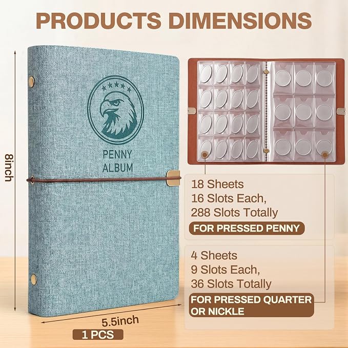 TaoBary Pressed Penny Book Holds 320 or 288 Coins, Pressed Penny Collection - Image 2