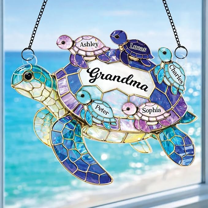 Grandma's Little Turtle Broken Glass Hologram Ornament, Personalized Grandma by Lullbabymall