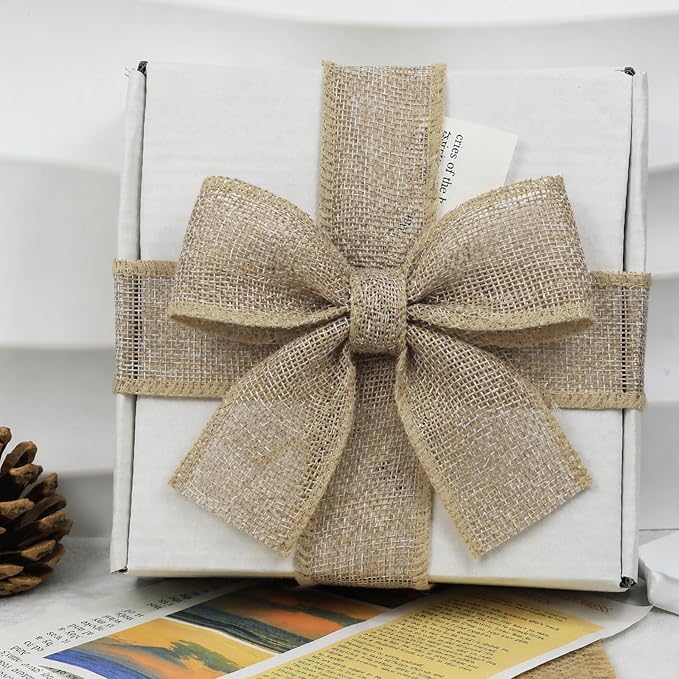 Burlap Ribbon 1-1/2 inch X 10 Yard Natural Linen Wired Ribbon | Linen Woven - Image 5