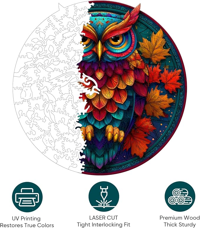 Mocfesk Wooden Puzzles for Adults, Maple Leaf Owl Puzzles 500 Pieces | Unique - Image 5