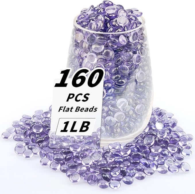 1 LB Purple Flat Glass Beads, 160-180PCS Small Glass Marbles, Mini Flat Round by Foncomy
