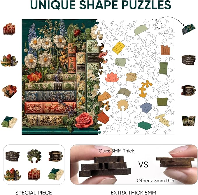 BODHIPNJOY Wooden Puzzles for Adults, Books Jigsaw Puzzles, Wildflowers Book - Image 8