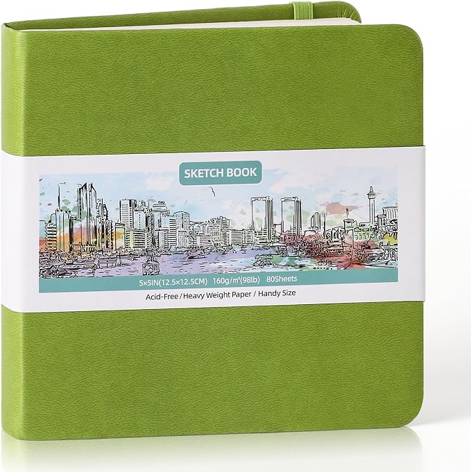 Prudiut 5" x 5" Hardcover Pocket Sketchbook, 80 Sheets, Emerald Green | 160gsm by Prudiut