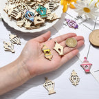 200 pcs Mixed Styles Hollow Lantern Theme Undyed Wood Cutout Charms Pyrography - Image 4