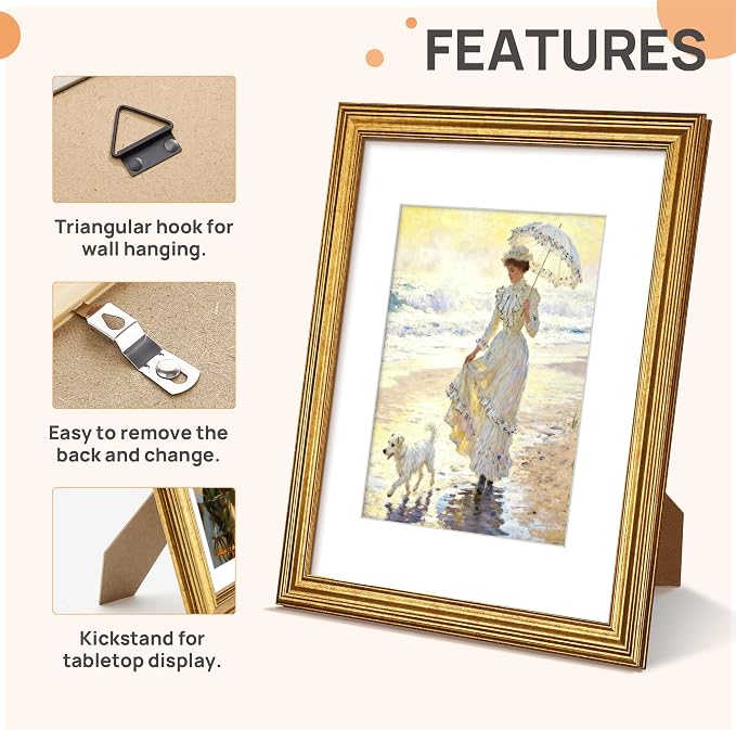 upsimples 8.5 by 11 Picture Frame, Vintage Frames Decor, Wall or Tabletop - Image 5