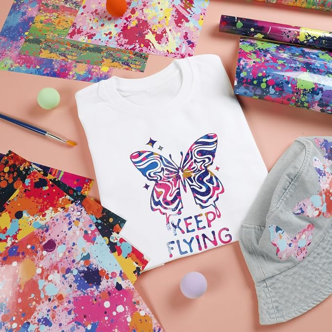 HTVRONT Splatter Heat Transfer Vinyl, 10 Sheets 12"x10" Paint Splatter HTV | - Image 4