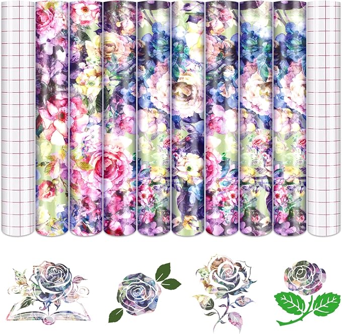 Tintnut Rose Pattern Permanent Vinyl 12x10in 8 Sheets Adhesive Vinyl | by Tintnut