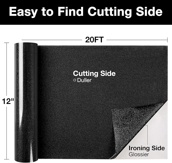 TORC Black Glitter HTV Heat Transfer Vinyl Roll 12 inch x 20 ft Iron on Vinyl - Image 2