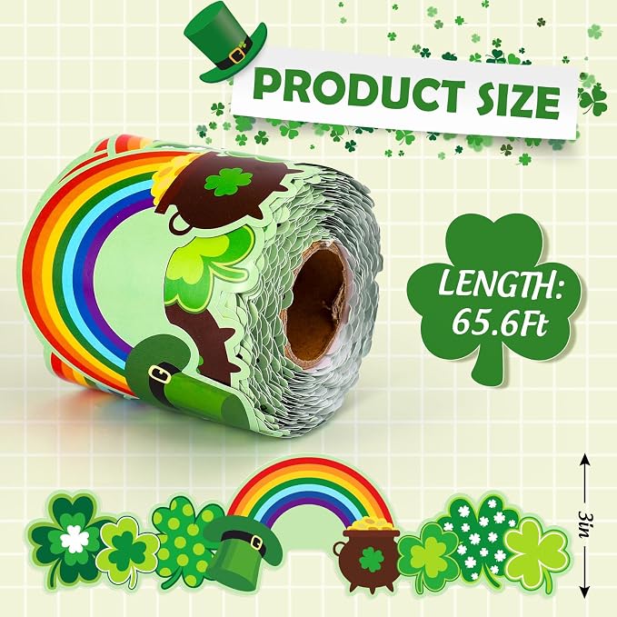 FYSUIMU 65.6 Ft St. Patrick's Day Bulletin Board Borders Green Shamrock Clover - Image 2