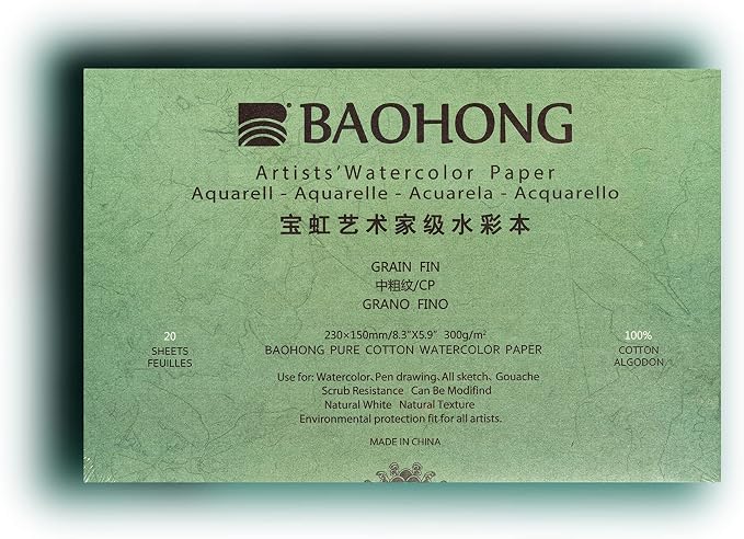 BAOHONG Artists' Watercolor Paper Block, 100% Cotton, 140LB/300GSM, Watercolor by BAOHONG