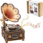 3D Wooden Puzzle Mechanical Gramophone, Wood Model Kits by Lilcubics