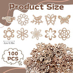100 PCS Unfinished Wood Crafts Wood Slice Leaf Bird Flowers Butterfly Pattern - Image 2