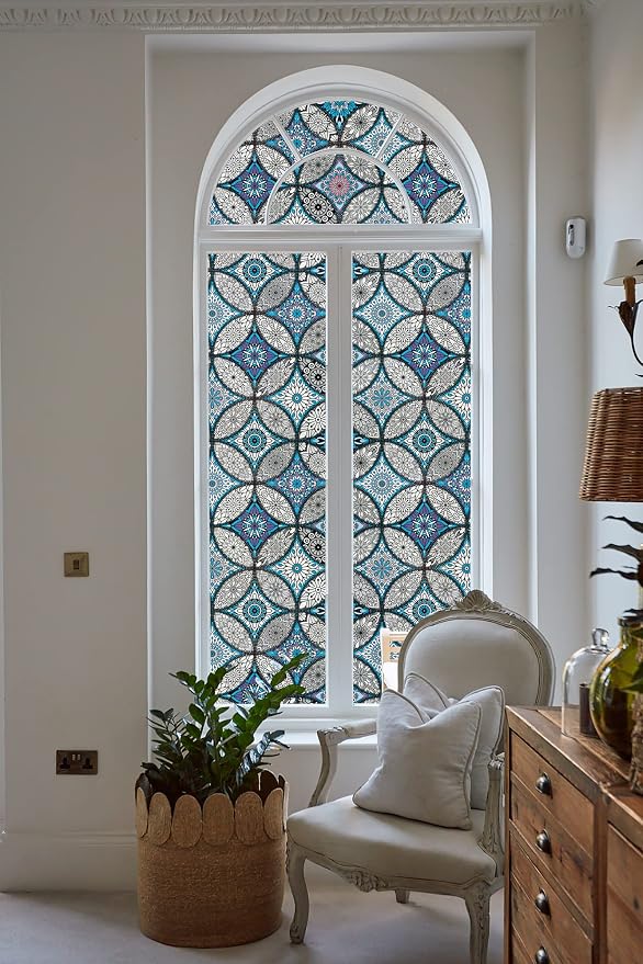 JiffDiff Blue Window Privacy Film Decorative Window Tint Film Stained Glass - Image 5