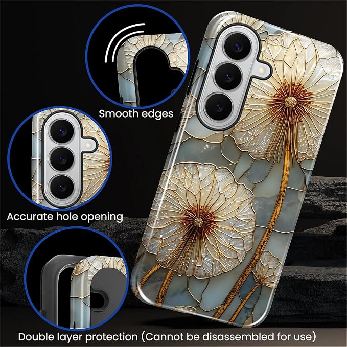for Samsung Galaxy S26 Case, Dandelion Stained Glass Pattern Glossy 2 in 1 - Image 2