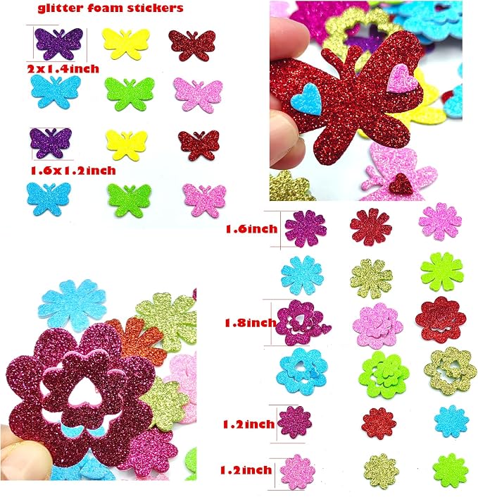 180PCS Glitter Foam Flower Stickers, Spring Theme Puffy Shapes | - Image 2