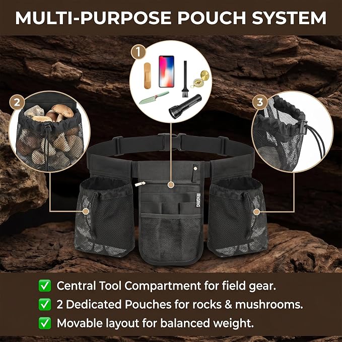 Rock Collecting Waist Bag, Mushroom Hunting, Mesh Fanny Pack - Image 3