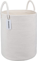 Cotton Rope Laundry Basket Hamper for Clothes Decorative Woven Storage Basket for Living Room Bedroom Boho Tall Rope Baskets for Blanket Toys Baby Nursery Hamper Bin Large white