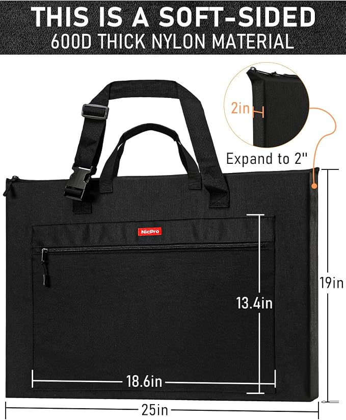 Nicpro Light Weight Art Portfolio Bag, 18x 24 Inches Waterproof Art Portfolio - Image 2