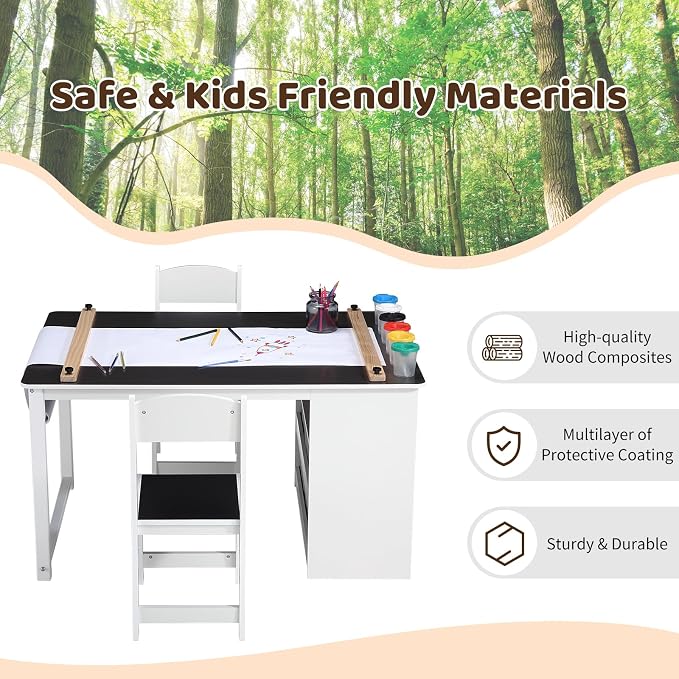 GarveeHome 4-in-1 Kids Art Table and Chair Set | Wood Toddler Activity Desk - Image 6