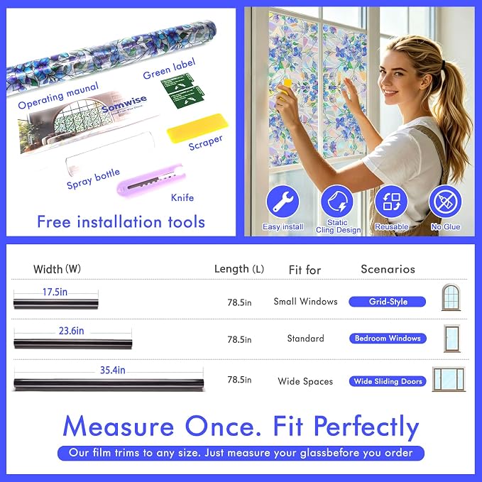 SOMWISE Rainbow Window Privacy Film, Heat Control, UV Blocking, Anti-Glare - Image 8