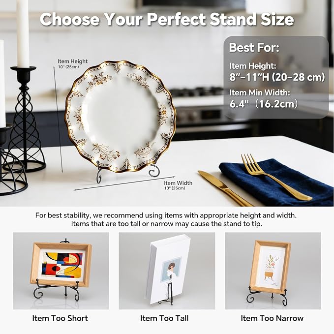 Artliving Plate Stands for Display, 8 Inch Black Iron Easel Plate Display Photo - Image 5