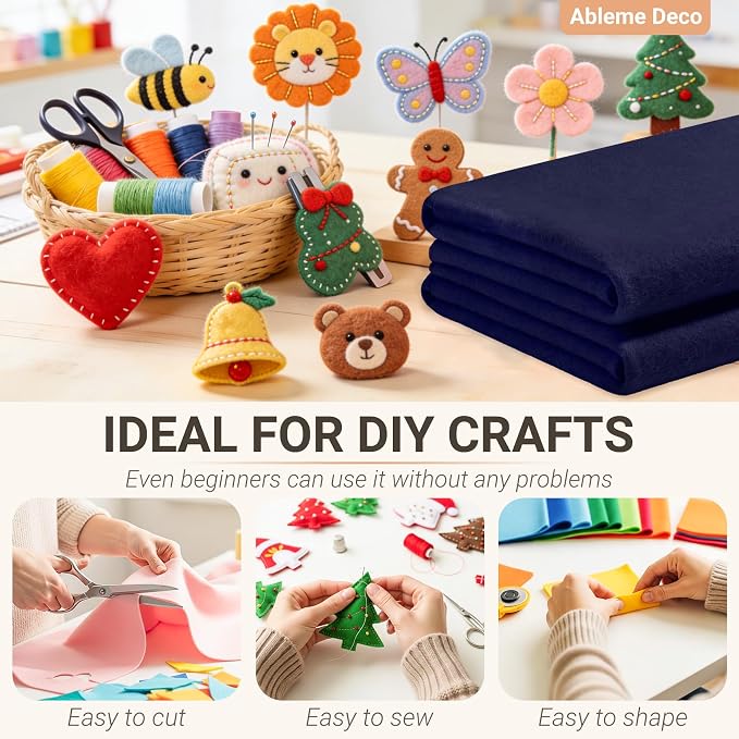 Navy Blue Felt Fabric Sheets 18" x 18" 1.6mm Soft Craft Felt | Soft Precut Felt - Image 4