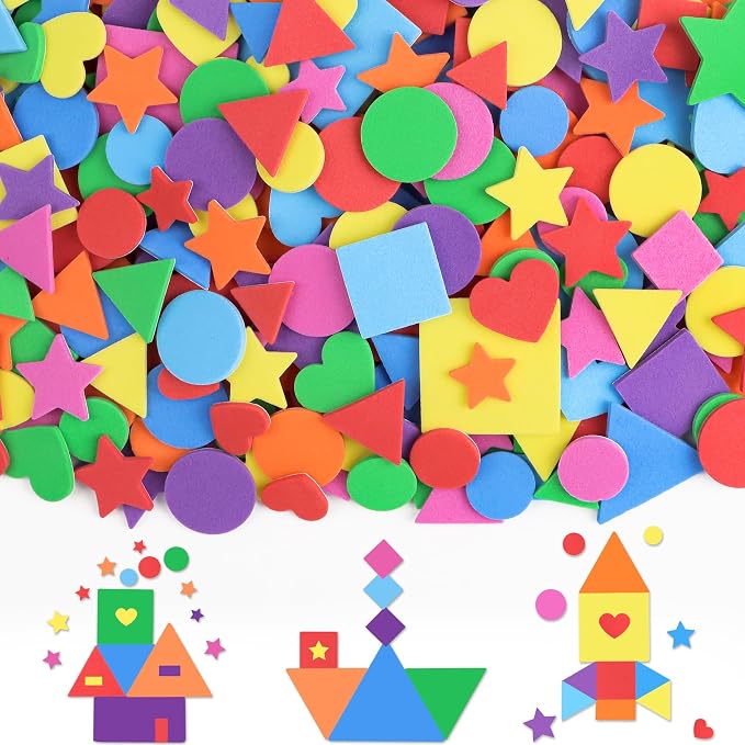1600Pcs Foam Stickers, 8 Colors Foam Shape Stickers by Etyishe