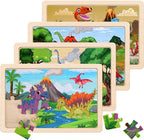 Wooden Puzzles Dinosaur Toys for Kids Ages 3-5, Preschool Educational Brain by NASHRIO