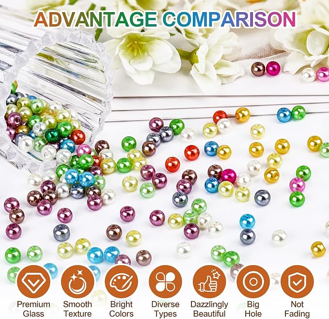 XSEINO About 1200+ PCS 6mm Imitation Pearl Style Glass Beads Bracelet Making Kit - Image 4