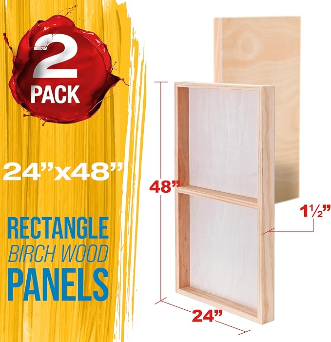 U.S. Art Supply 24" x 48" Unfinished Cradled Wood Panels - Image 2