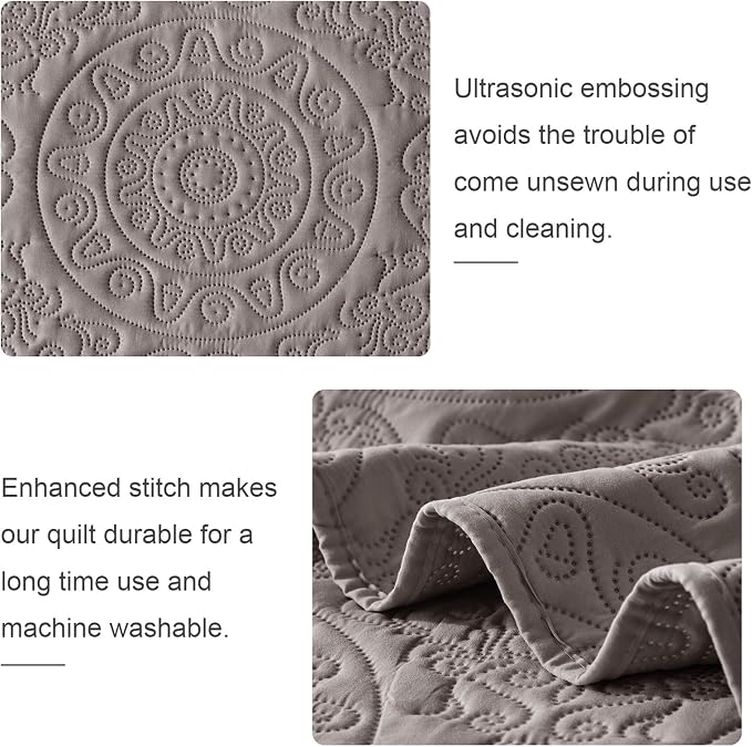 WURUIBO Dark Gray Quilt Set Twin Size, Embossing Microfiber Bedspreads - Image 5