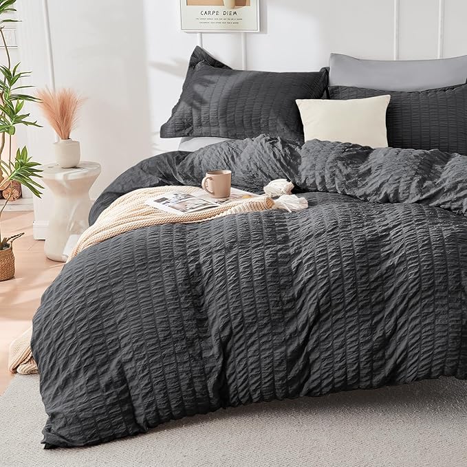 HYMOKEGE Dark Grey/Light Grey Duvet Cover Queen Size, Ultra Soft 3-Piece by HYMOKEGE