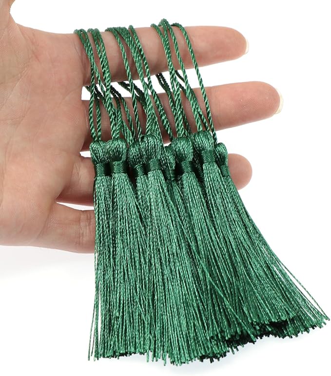 VAPKER 100 Pieces Green Silky Handmade Soft Tassels 13cm/5-Inch - Image 4