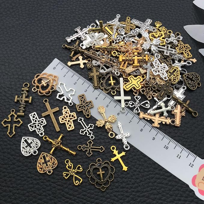 WOCRAFT 100pcs Cross Charms for Jewelry Making Assorted Jewelry Bangle Bracelet - Image 3